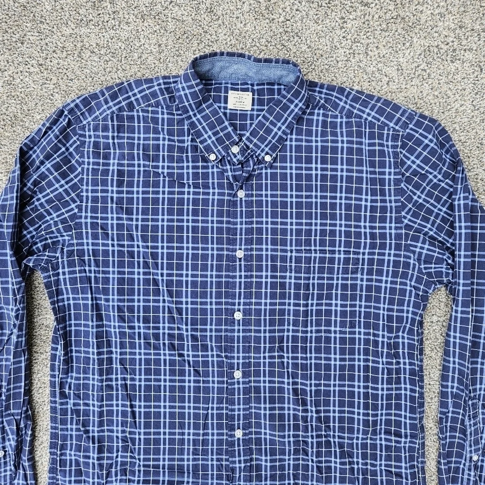 J. Crew Vintage Classic Blue White Button Down Long Sleeve Shirt Mens Size Large